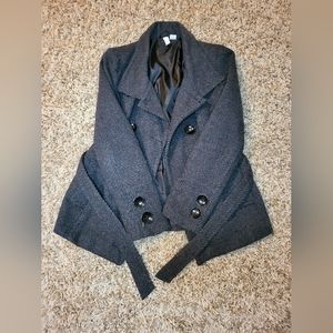 -Dark grey Peacoat mid-waist heavy coat.-Size Medium
